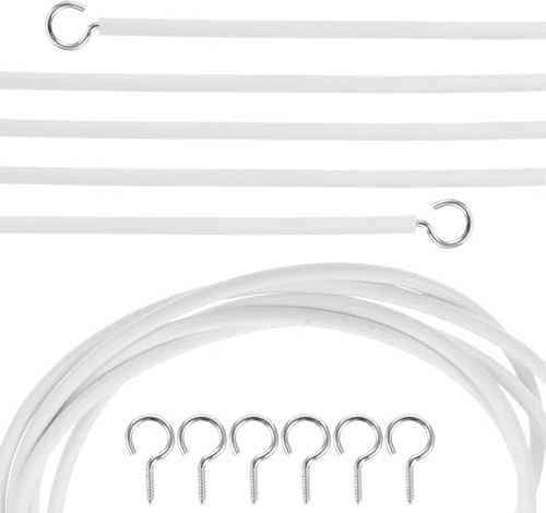 DOITOOL Kit de Sistema para Colgar Cortinas Cable de Alambre Recubierto de PVC de 2 Metros Incluye 4 Cáncamos y 4 Ganchos Forma de Signo de Interrogación Adecuado para Ventanas