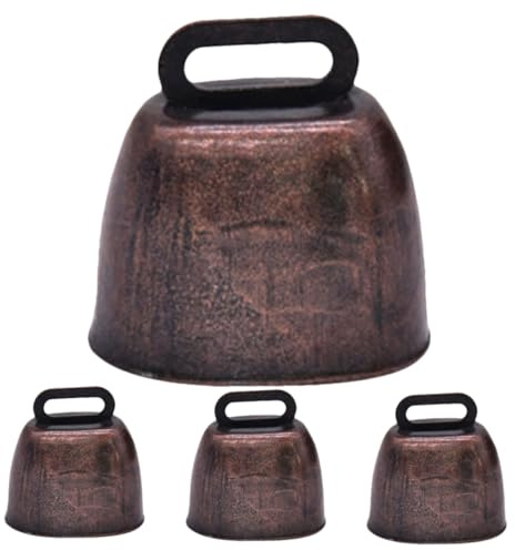 Hohopeti 4 Pezzi Campanelli per Mucche in Ferro Rosso Antico Piccoli Campanacci Rustici per Animali Domestici Decorazioni da Fattoria Suono Forte e Portatile per Cani Gatti e Bovini