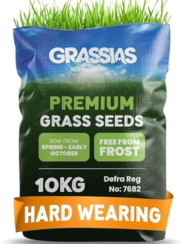 Grassias Premium Hard Wearing Grass Seed – 10KG Premium Quality Lawn Seed for Overseeding & New Lawns – Pet Friendly - Perfect Grass Seeds for UK Lawns - Defra Approved Lawn Seeds