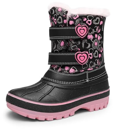 DREAM PAIRS Snöstövlar för pojkar och flickor, svart rosa, 33.5 EU