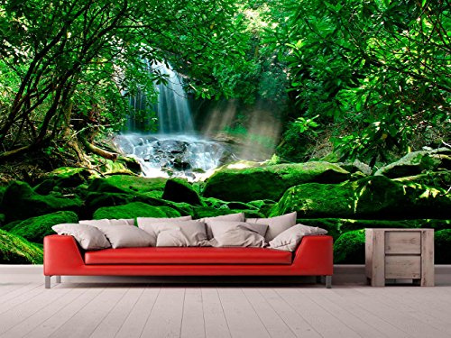 Fotomural Vinilo Pared Cascada Bosque Tropical | Fotomural para paredes | Mural | Vinilo Decorativo | Varias Medidas 350 x 250 cm | Decoración comedores, salones, habitaciones...