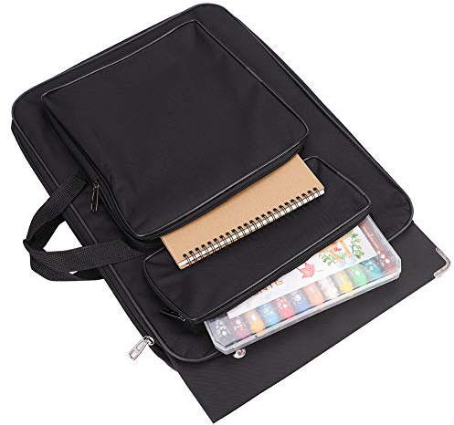 Cartella per disegni artistici formato A3, borsa da trasporto per disegni, impermeabile, zaino per bozzetti, borsa a tracolla per tavolozze, pennelli, matite 19x14inch(50x37cm) Nero
