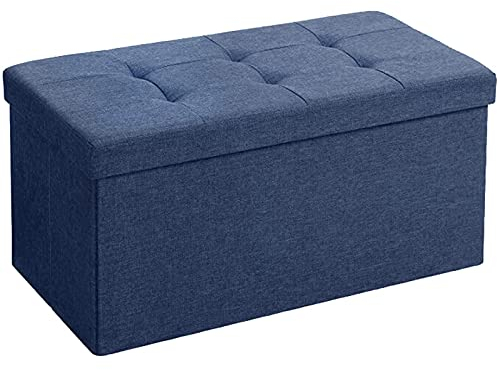 BRIAN & DANY Faltbarer sitzhocker Leinen Sitzbank mit Stauraum, Marineblau, 76 x 38 x 38cm
