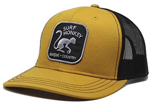 DRESSED IN MUSIC PLAY WITH ME Surf Monkey Gorra Tipo Trucker - Visera Curvada - Gorra Ajustable Snapback - Parche Bordado Diseño de 6 Paneles - Surfing The Basque Country