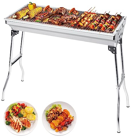 AGM Barbecue au charbon de bois – 680 x 320 x 730 mm, grand barbecue pliable en acier inoxydable pour camping, pique-nique, jardin et cuisine en plein air