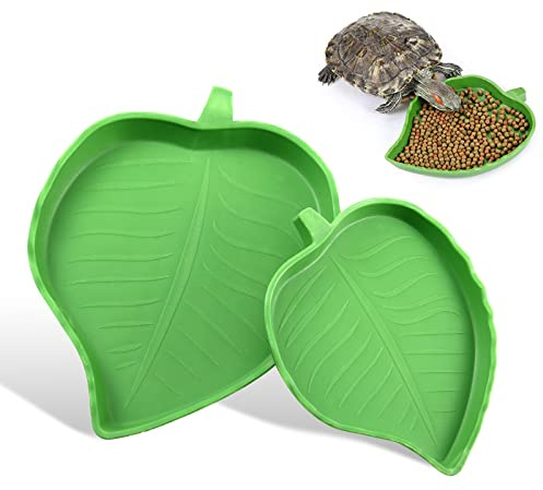 2Pcs Tortoise Water Bowls Reptile Feeding Dish Leaf Shape Reptile Food Water Bowl Feeding and Water Dish Reptile Accessories Tortoise Water Dish Tortoise Cage Accessories