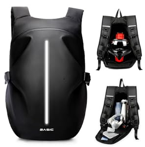 HYC00 Sacs à Dos de Moto pour Homme Femme, Sac à Dos Moto étanche,Accessoires de Motos,Réfléchissantes Sac de Casque de Moto,Grande Sacs pour Ordinateur Portable pour Casque Vélo Voyage école,C-Noir