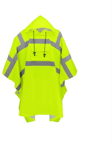 GGS Rain Poncho - High Visibility, Reflective, Wind and Waterproof with Drawstring Hood, Rain Gear for Construction, Camping, Fishing, Hiking, One Size