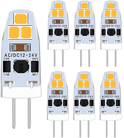 SANOVKIBOAEG 12V G4 LED Lampen 1.5W,Dimmbar 12V AC Warmweiss 3000K Leuchtmittel g4 2W,AC/DC 12-24V G4 Pin Stiftsockell,Energiesparlampe G4 LED Birnen,ersatz g4 15w halogen lampe 20W,6er Pack