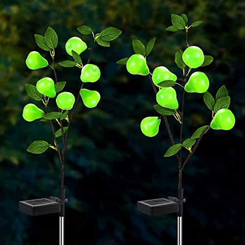 Lot de 2 lampes solaires de jardin à LED en forme de poirier avec grande capacité d'énergie, étanches, pour patio, cour, allée, décoration de nuit