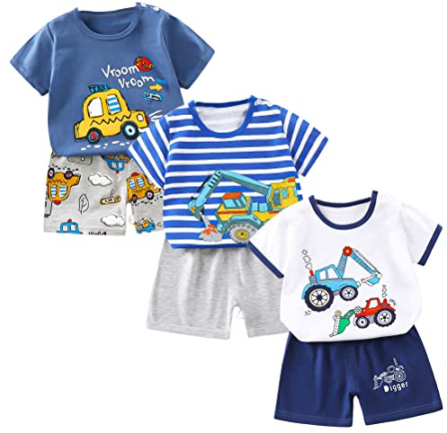 XM-Amigo Completo in Cotone, Maglietta a Manica Corta e Pantaloncini per Bambino e Ragazzo, 3 Set 6 Pezzi Senza Fibbia sulla Spallina, 3-4 Anni, Taglia 70/110