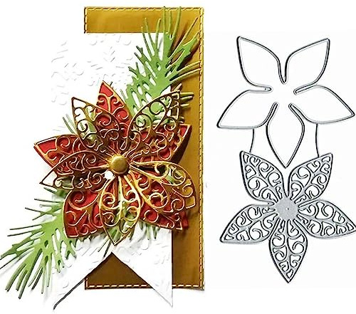 2 st ihåliga blommor metall stansning, jul spets blomma blad skärning schabloner för gör-det-själv inbjudan kort scrapbooking album dekorativ prägling papper form korttillverkning
