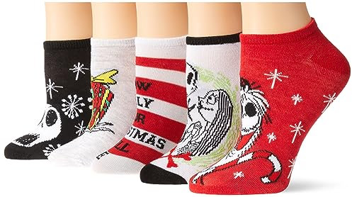 Disney Damen Nightmare Before Christmas Holiday 5er-Pack No Show Socken, Rot sortiert, 42-44.5 EU