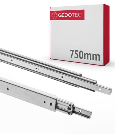 Gedotec Carriles para cajones con guía de bolas, 1 par, rieles telescópicos de acero, rieles telescópicos de 750 mm, sistema de rieles galvanizados, capacidad de carga 100 kg