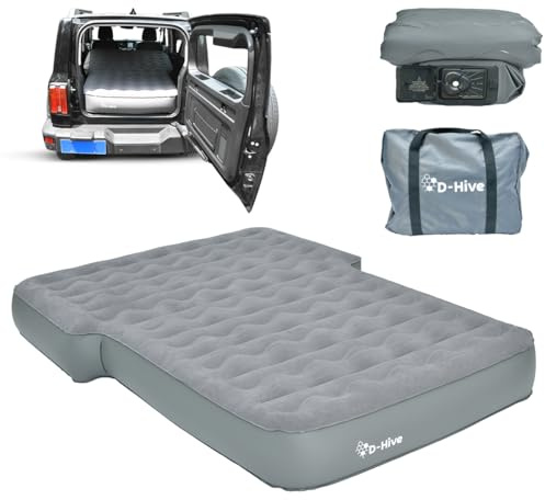 D-Hive SUV Air Mattress, Ultra-Thick Material Extra-High Car Air Mattress, SUV Mattress for Toyota 4runner, Car Mattress w/Built-in Pump Inflatable Car Air Mattress Grey
