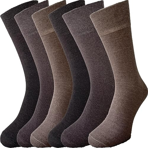 ZombaFlo 6 pares de calcetines para diabéticos para hombre, no elásticos, agarre suave, cómodos, sueltos, calcetines de algodón, talla UK 6-11, paquete múltiple, marrón, 6-11