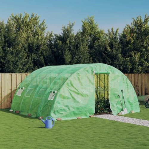 Homgoday Greenhouse with Steel Frame, Tomato Greenhouse, Tunnel Greenhouse, Foil Greenhouse, Tomato House, Polytunnel with Zip Door and 4 Roll-Up Windows, Green, 20 m², 5 x 4 x 2.3 m
