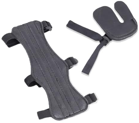 1 Stück Armschutz Bogenschießen Set, Armschutz Bogenschießen, Bogenschießen Fingerschutz, aus Leder Archery Arm Guard Zubehör für Bogenschießen, Pfeil und Bogen (Schwarzer)