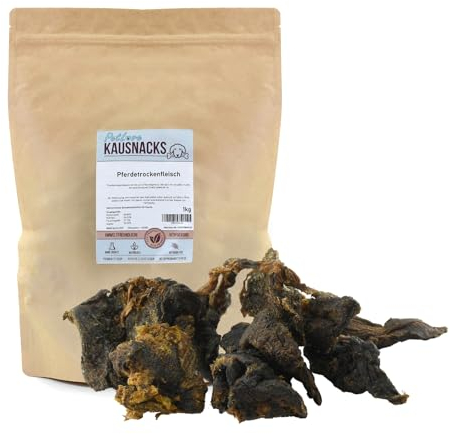 PetLove Pferdefleisch Kausnack für Hunde (1kg) • Getrocknetes Pferdefleisch • 100% natürliches Trockenfleisch für Hunde • Fettarm & leicht verdaulich • Zahnpflege Snack für Hunde