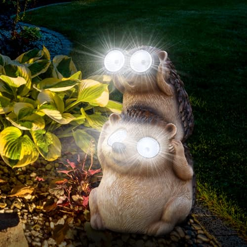 CLIUNT Solar Garden Ornaments, Waterproof LED Solar Animal Statue, Animals Climbing Solar Lights, Garden Hedgehog Statue for Home Yard Lawn Ornament, Fairy Garden Gnome Ornaments