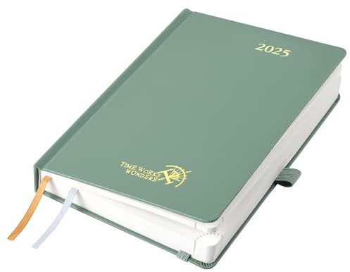 POPRUN Kalender 2025 Tagesplaner Hardcover 21,5 x 14,5 cm, Tageskalender A5 1 Tag 1 Seite (Montag - Sonntag), Terminplaner (Jan.2025-Dez.2025) mit Stiftschlaufe - Mitternachtsgrün