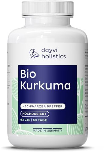 Dayvi Holistics® Bio Kurkuma Kapseln Hochdosiert [+SCHWARZER PFEFFER] - Curcuma Kapseln Piperin - Pflanzliches Ergänzungsmittel Kurkuma Curcuma Kapseln Extrakt - Turmeric Capsules (240 Kapseln)