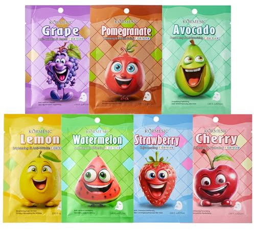 Face Masks Skincare- 7 Sheet Face Mask Moisturizing And Smoothing-Fruit Face Mask Gift Set Improve Dullness & Brighten-Sheet Face Mask Gifts For Teenage Girls for All Skin Types （7Pcs）