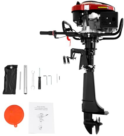 Fridgestea 4 Stroke 7HP Outboard Motor, 196CC Petrol Boat Engine, Air Cooling Trolling Motor, TCI Ignition System, Long Shaft for Inflatable Boats, Fishing Boats, Dinghies, Kayaks