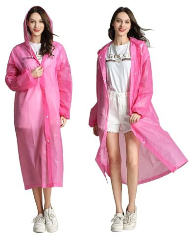 GmwyCzV Ponchos de Pluie Adulte, Poncho Pluie Imperméable Matériel EVA Respirant avec Capuche, Réutilisable Cape de Pluie Portables Poncho Femme et Homme, pour Festival Camping Randonnée, Rose