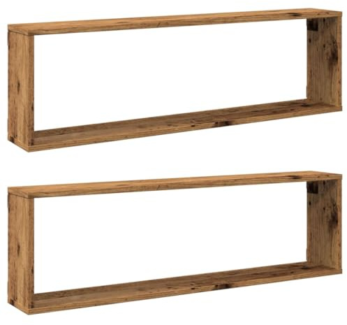 vidaXL Vägghylla kubformad 2 st åldrat trä 100x15x30cm konstruerat trä, väggförvaring, kubhylla, bokhylla, förvaringshylla, kubhyllor, bokhyllor