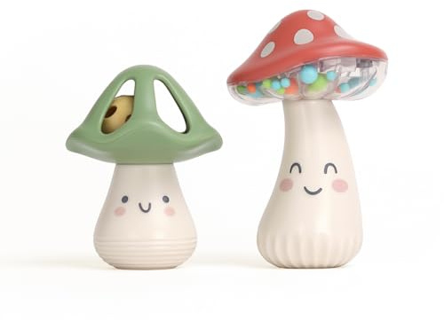 Itzy Ritzy Mini Maracas Musical Rattle Toy – Sensory Baby Toy with Rattle Beads & Jingle Ball for Motor Skills & Auditory Development – for Ages 0 Months and Up (Mushroom)