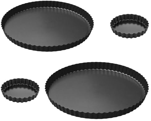 SDFLKAE 3 Stück Quicheform 10/24/28 cm, Tarteform mit Hebeboden, Stahl Rund Antihaftbeschichtete Quiche Backform, Wellenrand, Obstkuchenform, Tortenboden Backform für quiche, tarte, pie, Schwarz