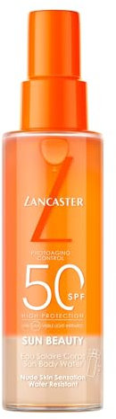 LANCASTER Sun Beauty Sun Body Water SPF50 Sunscreen – Con complejo activador del bronceado – Tecnología Full LightTM para una protección solar de espectro muy amplio - Formato de viaje