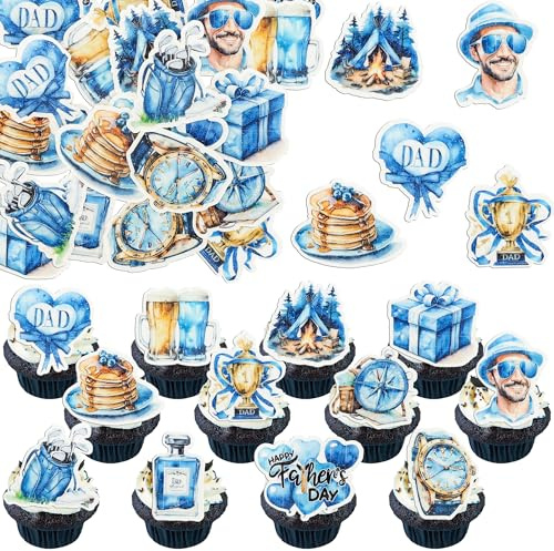 Gyufise 54 adornos comestibles para cupcakes del Día del Padre con diseño de corazón y texto en inglés «Best Dad Ever», decoración comestible para magdalenas con temática del día del padre, fiesta de