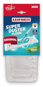 Leifheit Housse dépoussiérante SUPERDUSTER Floor XL, Lavable pour sols, mop Balai avec Housse en Microfibre, utilisable à Sec sur carrelage, stratifié ou parquet, Laver au Lieu de Jeter