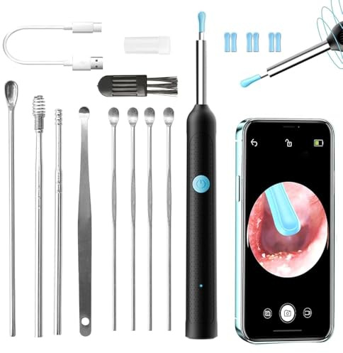 Otoscopio rimozione del cerume 1080P Wifi pulitore auricolare fotocamera IP67 impermeabile Ear Cleaner 3,5 mm lente dosatore auricolare con 6 LED grandangolo 360° per iPhone Android, adulti, bambini e