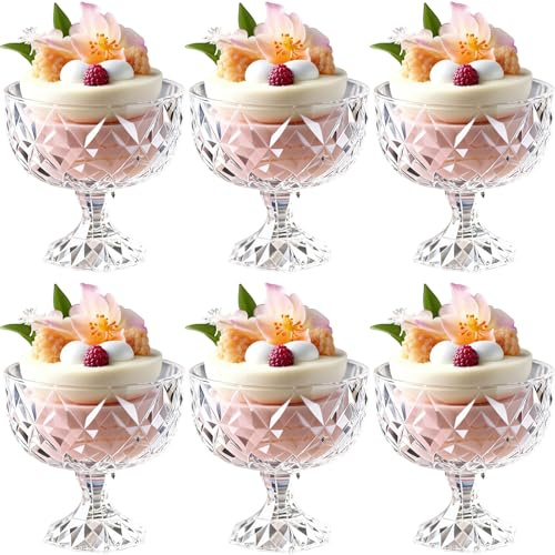 MYKAGS Set de 6 tasses à dessert en verre, tasses à gâteau 600ml, tasses de petites fêtes, verres pour sundae, salade, tranches de banane ou Pudding