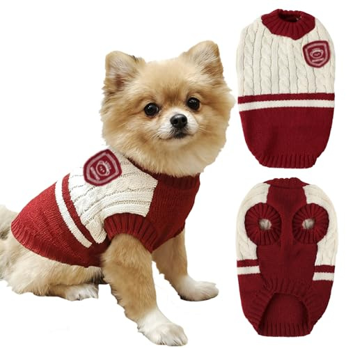 Maglione per Animali, FainFun Maglione Gatto Stile Collegiale, Maglione per Cani, Adatto a Cani e Gatti di Piccola e Media Taglia, Natale, Halloween, Inverno, Primavera (Rosso, S)