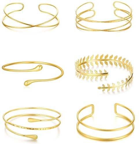 JYSNOW 6 Piezas Brazalete Dorado, Ajustable Pulsera de Brazo