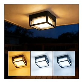 Brioeua Outdoor Ceiling Light, IP65 Waterproof 16 inch Porch Lights Outdoo, 12W 3000K-6500K LED Square Exterior Wall Lamp for Patio Balcony Terrace, Flush Mount for Wall or Ceiling