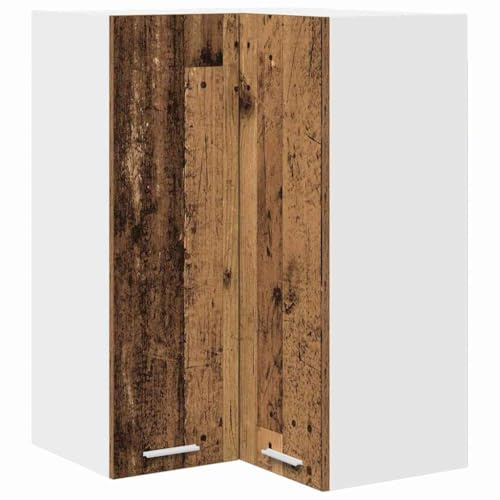 Tomostar Meuble d'angle Haut de Cuisine, Armoire Suspendue Bois Ancien et Blanc 57x57x80 cm