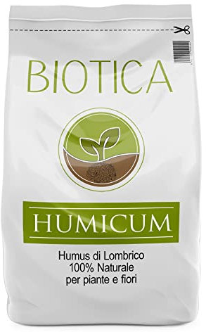 BIOTICA Humus di lombrico 100% Biologico Italiano HUMICUM - 50 Litri - Fertilizzante 100% Naturale Italiano, Terriccio Biologico, Concime per Piante, Fiori e Orto
