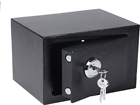 BALLSHOP Tresor für Zuhause 23x17x17cm Mit Schlüssel Doppelbartschloss - Möbeltresor 6.4L Aus Stahl für Dokumente und Geld - Wandmontage Möglich