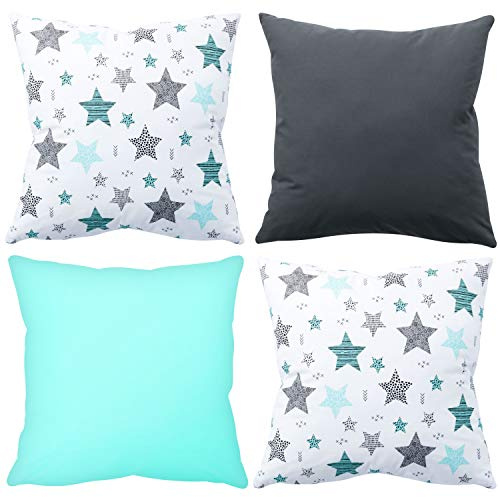 Amilian 4er Set Dekokissen mit Füllung und Kissenbezug für Sofa Schlafzimmer Wohnzimmer Kinderzimmer Kissenbezug 50x50cm Set 04