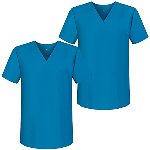 MISEMIYA - Pack*2 - Arbeitskleidung Unisex Spitze Kragen Kurze Medizinische Uniformen Unisex - Ref.817 - Medium, Türkis 68