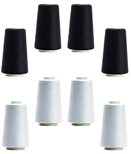 BIG-SAM 8 Konen Set Overlockgarn (2 Farben Set) je 2743,2 m Lauflänge NE 40/2 aus 100% Polyester (Schwarz & Weiß)