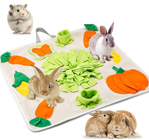TWOPER 24''x24'' Rabbit Foraging Mat with Handle Pet Snuffle Mat Interactive Feed Game Treat Dispenser for Dogs Rabbits Bunny Guinea Pigs Ferrets Chinchillas, Beige