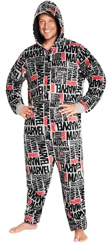 Marvel Pijama Polar para Hombre - Mono Pijama con Capucha Entero Invierno Talla Grande, Regalo Hombres, Chicos, Navidad (Gris/Negro,L)