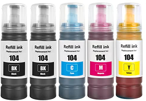 SHUOLEI E104 Tinte Kompatibel mit E104 Tintenpatronen Nachfülltinte für ET-1810 ET-2810 ET-2820 ET-2870 ET-2814 ET-2815 ET-2825 ET-2826 ET-2830 ET-2840 ET-2862 ET-2870 ET-2876 ET-4800 ET-4810 (5P)