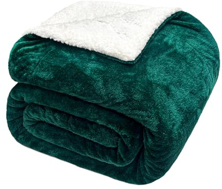 Exclusivo Mezcla Manta Polar Sherpa, Acolchada y Mullida, Gruesa y Caliente para Cama y Sofá, Ideal para el Invierno, 130 x 150 cm, Verde Oscuro